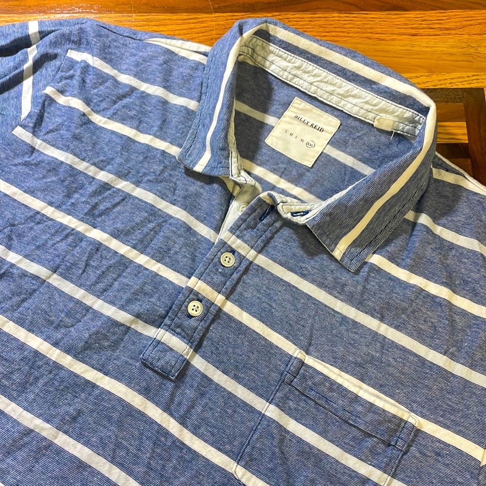 Billy Reid mens 2XL XXL blue stripe soft cotton polo shirt EUC